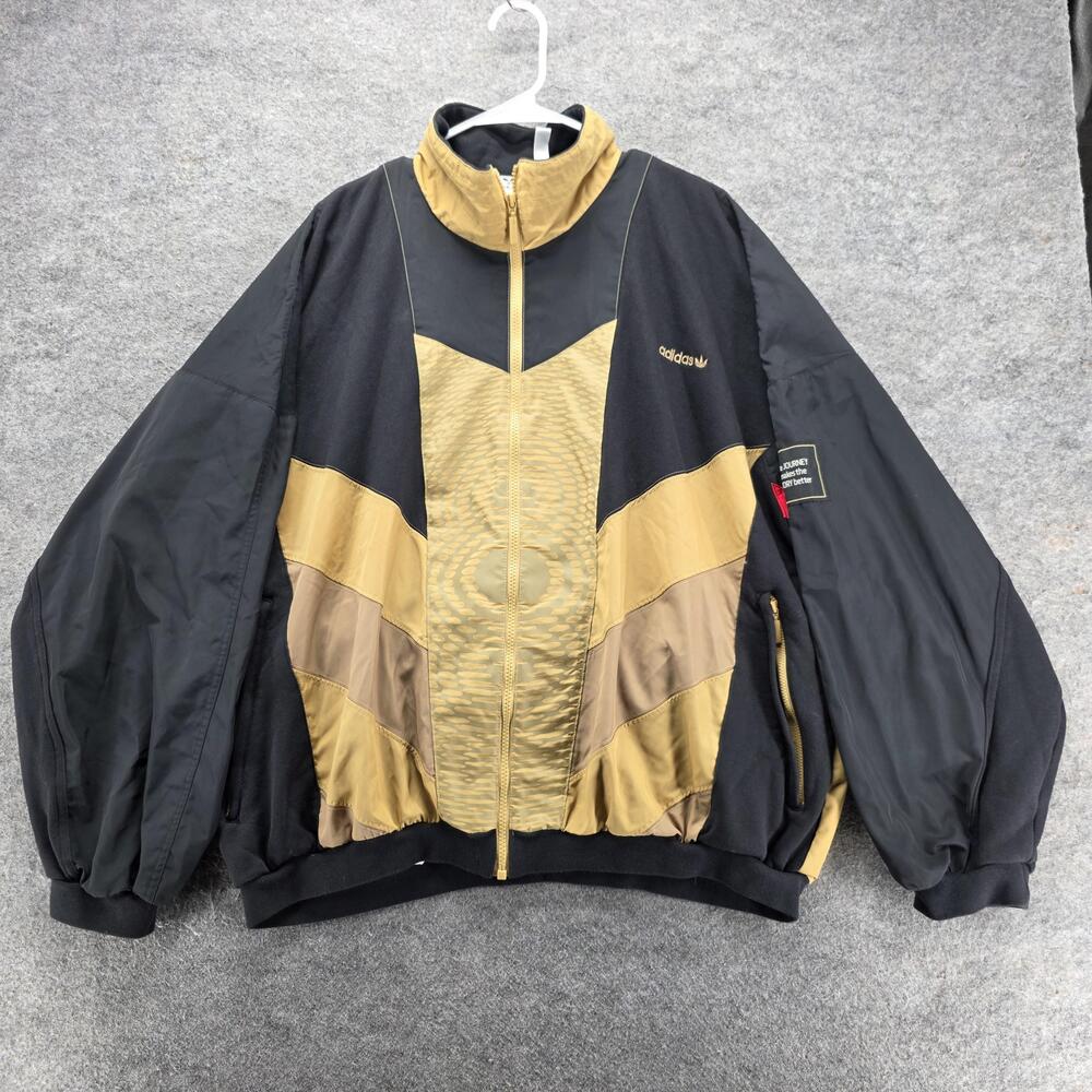 Adidas Track Jacket Mens L Black Full Zip Zipped Pockets Lined Colorblock